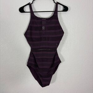New without tags Bleu Rod Beattie Purple Cutout Striped One Piece Swimsuit 12